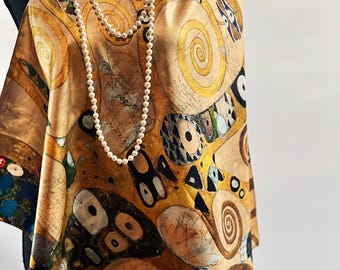Klimt &#39;Tree of Life&#39; Art Scarf: Reversible Cashmere-Feel Shawl