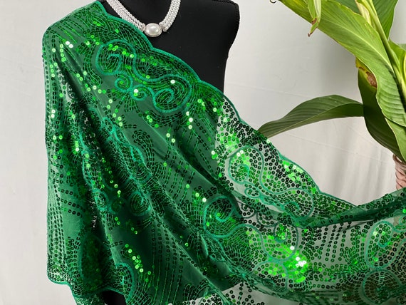 Emerald Sequin sparkle Headscarf /. Bandana Green Sequin Sparkle 25 Inches Satin Head Scarf Lightweight  main image 4