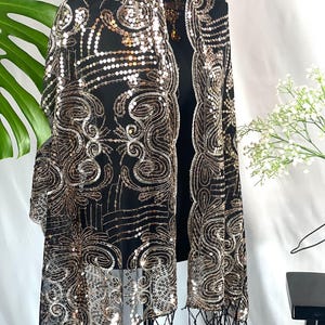 Gold Floral Lace Sequin Scarf: Elegant Wedding Shawl