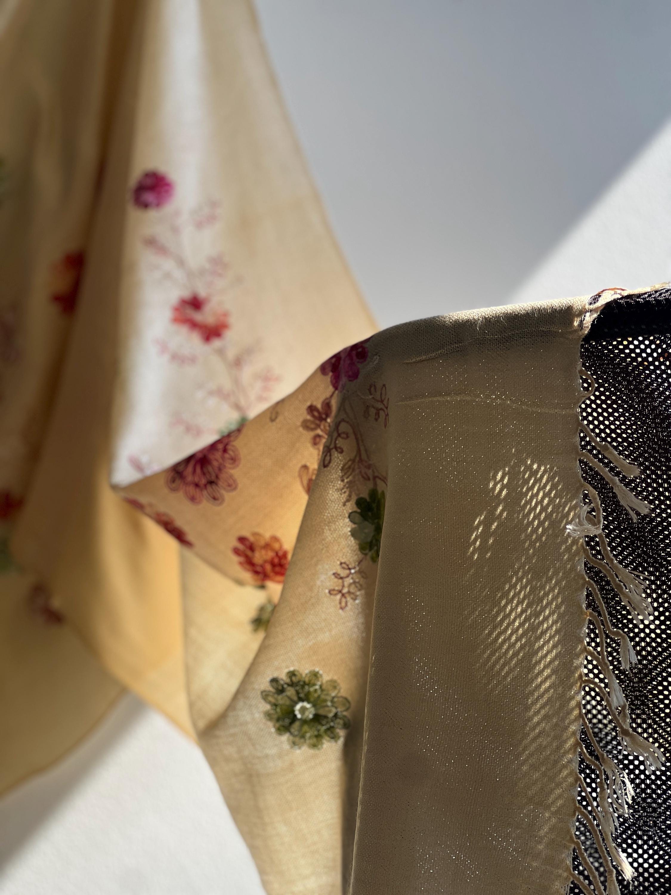 Light Camel Yellow Brown Elegant Scarf with Vibrant Colorful Floral Embroidery – A Timeless Shawl
