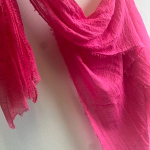 Hot Pink Sheer Scarf Lightweight Cotton Wrap, Soft Breathable Fabric, Spring Summer Accessory
