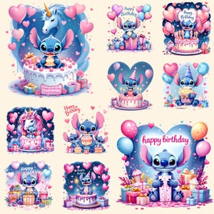 10 PNG Stitch Clipart Bundle | Unicorn Birthday PNG Set | Party Decor | High Resolution Digital Design | Instant PNG Download | High Quality