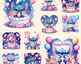Paquete de 10 imágenes prediseñadas de puntada PNG / Conjunto de imágenes prediseñadas de cumpleaños de unicornio / Decoración de fiesta / Diseño digital de alta resolución / Descarga instantánea de imágenes prediseñadas / Alta calidad