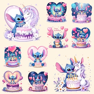 10 PNG Stitch Clipart Bundle | Unicorn Birthday PNG Set | Party Decor | High Resolution Digital Design | Instant PNG Download | High Quality