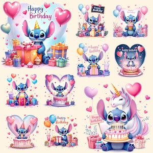 10 PNG Stitch Clipart Bundle | Unicorn Birthday PNG Set | Party Decor | High Resolution Digital Design | Instant PNG Download | High Quality