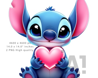 PNG Cute Clipart Stitch, Kawaii Cartoon Image, Digital design PNG file for sublimation, High Resolution, Instant Digital PNG Download, Art
