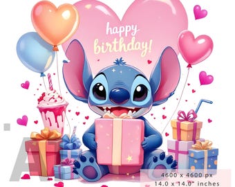 2 PNG Stitch Birthday Balloons | Digital Art Clipart Pack | Instant Download | High Resolution, Instant Digital PNG Download