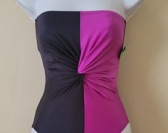 Vintage Deadstock 1980s Gideon Oberson two tone strapless swimsuit
