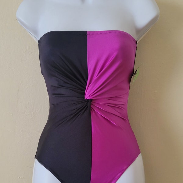 Vintage Deadstock 1980s Gideon Oberson two tone strapless swimsuit