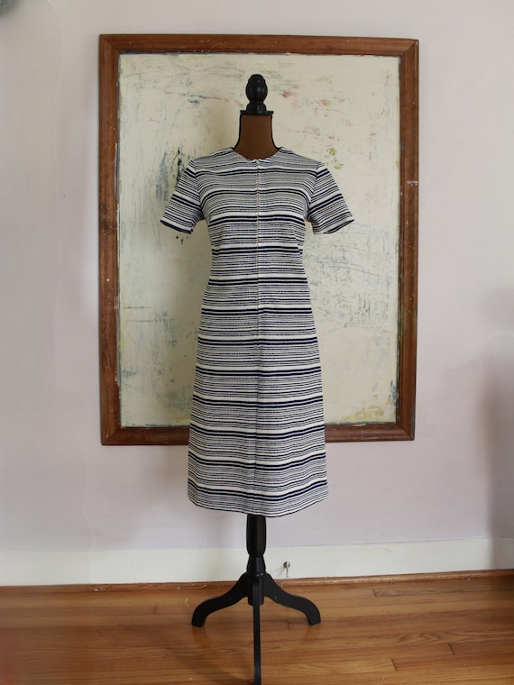 1960s Mod "Flutterbye",  Blue & White striped Shif