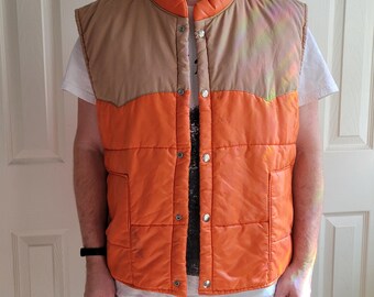 gilet matelassé orange et beige pour homme, taille L, années 1970/80