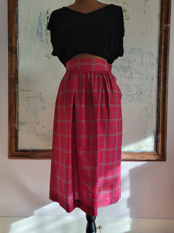 Vintage 1980s "College Town" Plaid Midi Skirt
