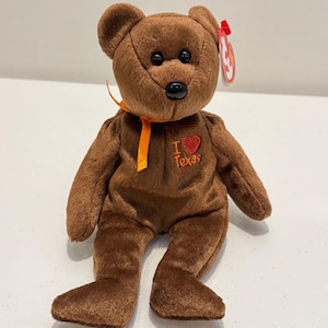 I Love Texas Beanie Bear - Retired Ty Beanie Baby Bear - FREE Cards w/purchase!