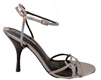 VTG. Y2K Via Spiga Metallic Pewter/Silver "V Honour" Evening Stiletto Sandals/10