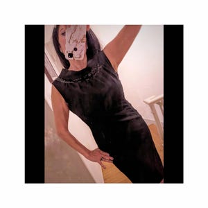 VINTAGE 60s RARE Dweigler Modelle Black Beaded Sequin Sheath Mini Dress Mad Men, Size 4