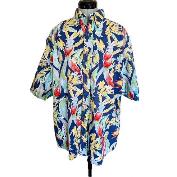 Gitman Bros, VTG 80s GITMAN BROS. Nordstrom Hawaiian Tropical Bird/Parrot Print Shirt, Size L