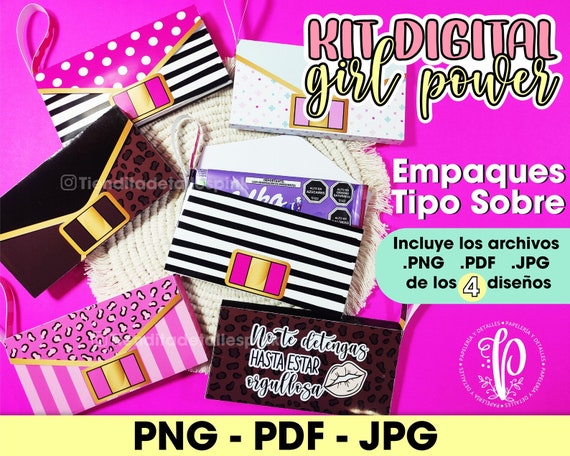 Template Girl Power, Plantilla 8 de Marzo, Día de la Mujer , Detalles Girl Power, Imprimible Girl Power, Empaque Tipo Sobre