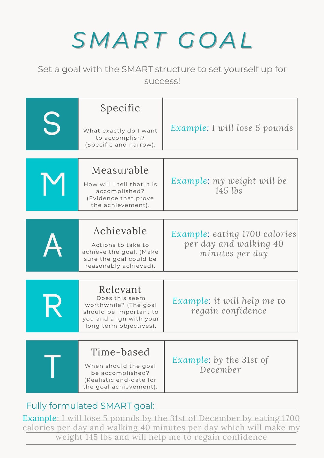 SMART Goal Setting Worksheet - Etsy