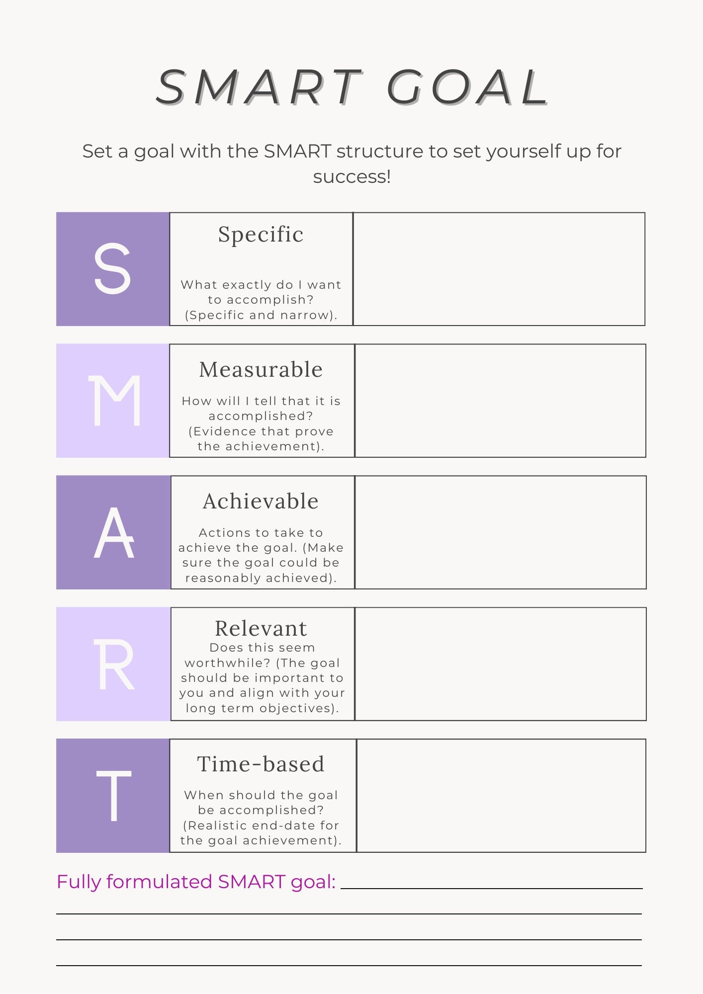 SMART Goal Setting Worksheet - Etsy