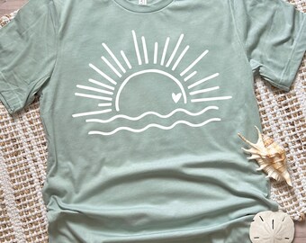 Sunshine T Shirt, Cute Sunshine and Waves Shirt, Womens