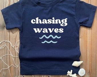 Kid’s &#39;chasing waves&#39; t-shirt, cute beach shirt, boys beach shirt
