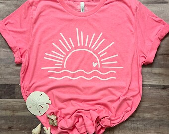 Sunshine T Shirt, Cute Sunshine and Waves Shirt, Womens