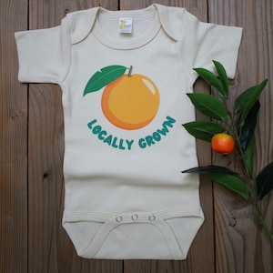 Orange blossom 'Locally Grown' bodysuit, cute fruit bodysuit, baby shower gift