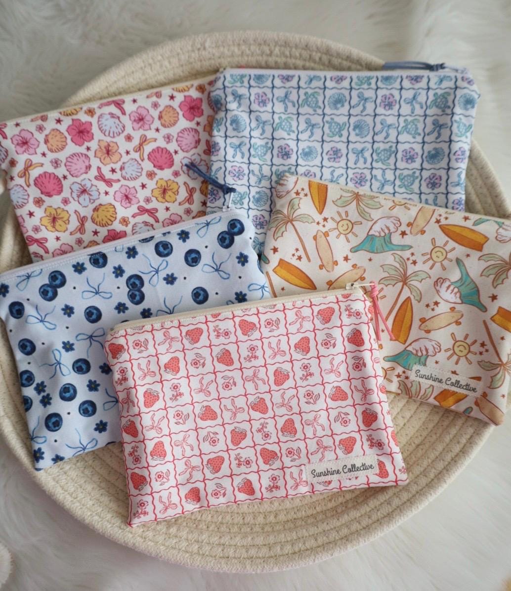 Waterproof lined zipper bag great for make up, essential oils, and toiletries- choose your print