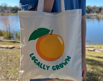 Orange tote bag, 'locally grown' bag, cute fruit tote
