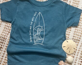 Kid’s surf board t-shirt, &#39;beach days are the best days&#39; cute beach shirt, boys beach shirt