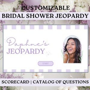 Lavender Floral Bridal Shower Jeopardy Game | Canva Template Editable Presentation, Digital Bridal Shower Party Games, Bride Trivia Game