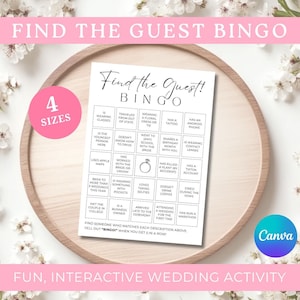 Juego de bingo para bodas Find the Guest / Plantilla Canva, juegos de mesa para bodas imprimibles, bingo para despedida de soltera, plantilla editable para juego de bingo para bodas