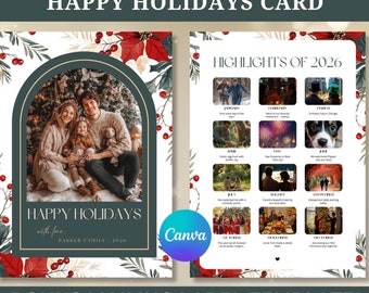 Year in Review Holiday Card Template: Photo Collage, Mailing Label (Canva Template, Printable Digital Download)