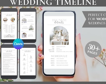Modern Minimalist Mobile Wedding Timeline | Canva Template, Wedding Planner, Wedding Weekend Digital Itinerary, Bride Bonus Checklist Bundle