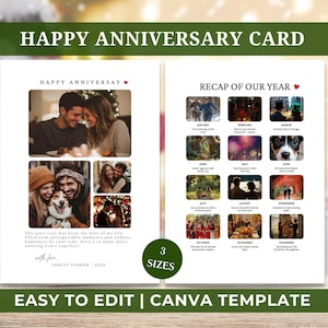 Collage de tarjetas fotográficas de feliz aniversario / Plantilla Canva, Tarjeta de ¡Qué año!, Tarjeta de aniversario imprimible, Tarjeta festiva de revisión del año, Resumen del año