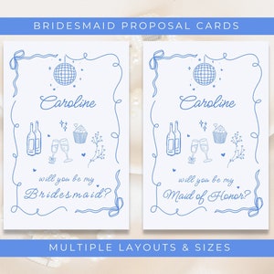 Modelo de cartão de proposta de madrinha desenhado à mão | Modelo Canva, Doodle Fun Whimsical Bridesmaid Proposal, Cartão de madrinha, Presente de madrinha