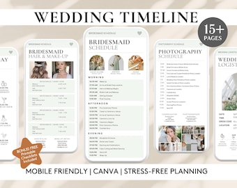 Wedding Timeline Template | Wedding Day Timeline Template, Canva Digital Itinerary, Wedding Weekend Itinerary, Wedding Checklist Bundle