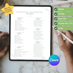 K&ouml;nnte beinhalten: Eine digitale Hochzeitsplanungs-Checkliste auf einem Tablet. Die Checkliste ist minimalistisch gestaltet mit gr&uuml;nen Akzenten und enth&auml;lt eine Liste von Aufgaben, die vor der Hochzeit zu erledigen sind.