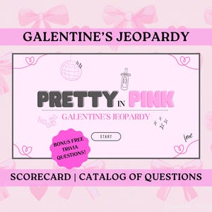 Galentine's Jeopardy Game (Pretty In Pink): Editable Slumber Party Games (Canva Template) image 1