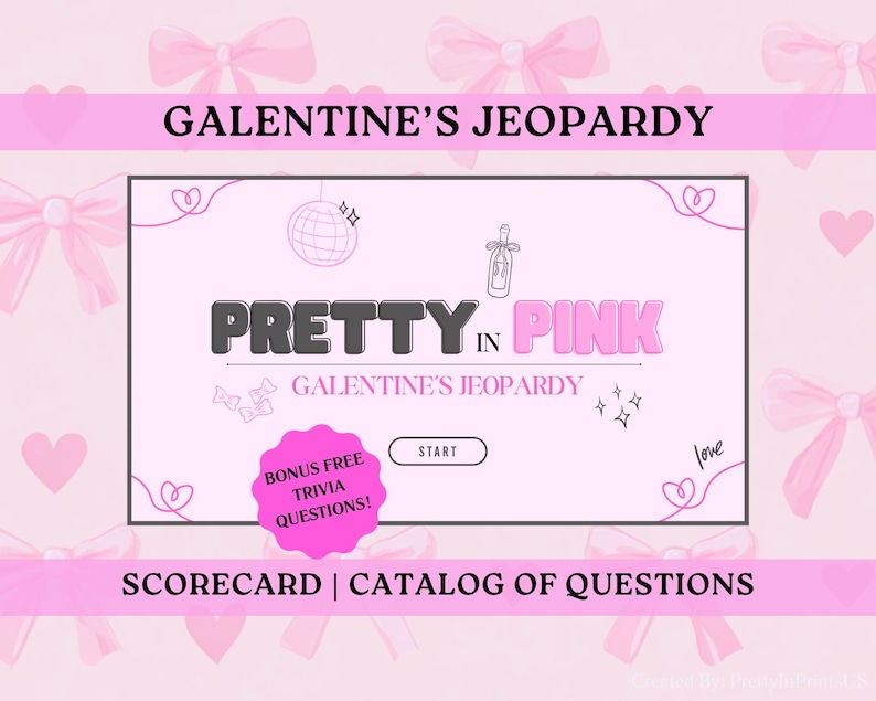 Galentine's Jeopardy Game (Pretty In Pink): Editable Slumber Party Games (Canva Template) image 1