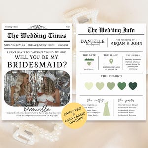 新聞紙を使った花嫁介添人へのプロポーズカードテンプレート：ヴィンテージデザイン（Canvaテンプレート）