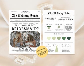 Newspaper Bridesmaid Proposal Card Template: Vintage Design (Canva Template)