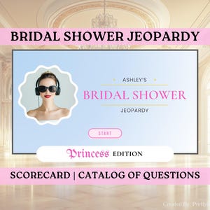 Princess Themed Bridal Shower Jeopardy Game | Canva Template Editable Presentation, Digital Bridal Shower Party Games, Bride Trivia Game