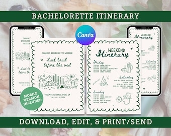 Camp Bachelorette Itinerary: Last Trail Invitation (Printable & Mobile Canva Template)