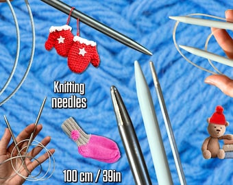 Circular Metal / Teflon Knitting Needles | 100cm/39in Cord | Round Needle | Circular Needle