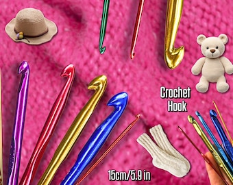 Colorful Metal Crochet Hook | Length 15cm/5.9 in | Premium Quality Knitting Tool | Durable Yarn Crafts Accessory