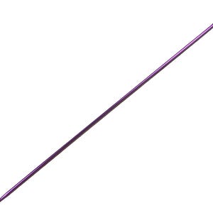 May include: A purple crochet hook with a rounded hook end and a small white cap on the opposite end. The hook is made of metal and is designed for yarn crafts. The hook is angled diagonally against a white background.