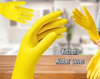 Kitchen Rubber Gloves | Durable | Reusable Cleaning Gloves | 3 Size | Household Essential | Dishwashing Gloves | Non-Slip