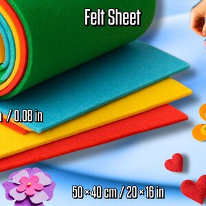 2mm/0.08in Felt Sheet | 50x40cm/20×16in Wool Felt Fabric | Craft Felt Material | DIY Felt | Soft Felt for Crafts | Craft Felt