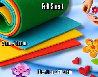 2mm/0.08in Felt Sheet | 50x40cm/20×16in Wool Felt Fabric | Craft Felt Material | DIY Felt | Soft Felt for Crafts | Craft Felt